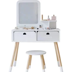 Buxibo Montessori Kaptafelset Hout met Kruk en Spiegel Kinder Make-up Tafel Best