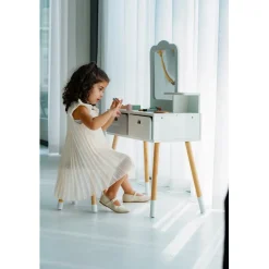 Buxibo Montessori Kaptafelset Hout met Kruk en Spiegel Kinder Make-up Tafel Best