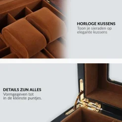 Confibel Horloge box voor uw juwelen en sieraden 10 compartimenten met kussentjes New