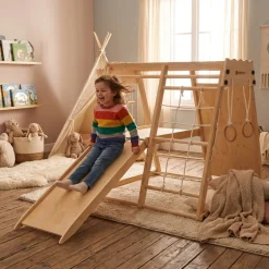 Deryan Luxe Houten Speelklimrek Met Glijbaan Klimwand En Accessoires