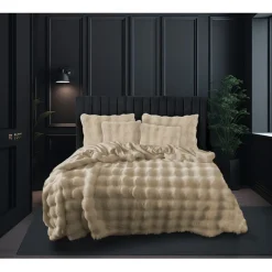 Eleganzzz Dekbedovertrek Bubble Pom Pom Rabbit Fur - sand 140x200/220cm Outlet