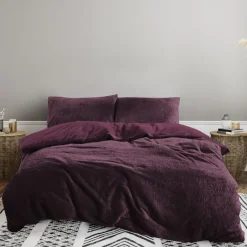 Eleganzzz Dekbedovertrek Teddy Pluche - bordeaux 200x200/220cm Outlet