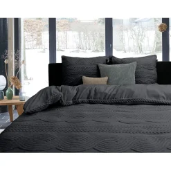 Eleganzzz Dekbedovertrek Jacquard Teddy Pluche - dark grey 200x200/220cm