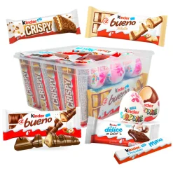 Kinder chocolade mix: Bueno melk & wit, Surprise, Delice, Maxi & Crispy Clearance