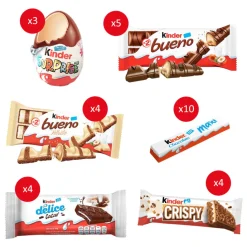 Kinder chocolade mix: Bueno melk & wit, Surprise, Delice, Maxi & Crispy Clearance