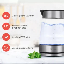 KitchenBrothers Glazen Waterkoker met LED Clearance