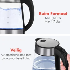 KitchenBrothers Glazen Waterkoker met LED Clearance