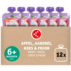 Kruidvat 6+M Bio Appel, Aardbei, Kers en Pruim Knijpzakje