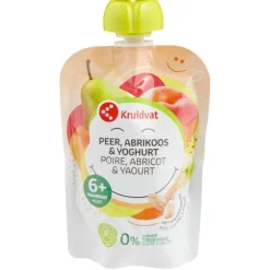 Kruidvat 6+M Bio Yoghurt Abrikoos Peer Haver Knijpfruit New