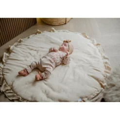 MamaLoes Soft Cotton Ruffle Ecru 90 cm Rond Boxkleed Outlet