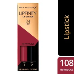 Max Factor Lipfinity Lip Colour 108 Frivolous 2-Step Longlasting Lipstick Hot