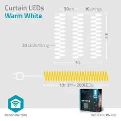 Nedis WIFILXC01W200 Smart Wifi LED gordijn Clearance