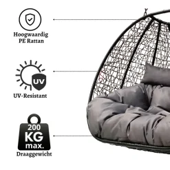 Rijoka Hangstoel Dubbel Eggy Twisted Schommelstoel Rattan 2persoons Best