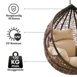 Rijoka Hangstoel Eggy Twisted Schommelstoel Rattan Lounge Tuinstoel New