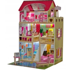 RIJOKA Houten Poppenhuis LED Verlichting Meubelset 15pcs 3 Verdiepingen Sale