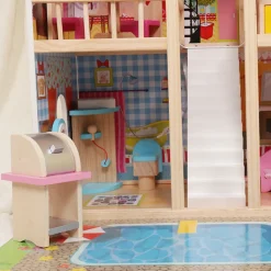 RIJOKA Houten Poppenhuis LED Verlichting Meubelset 15pcs 3 Verdiepingen Sale