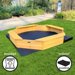 Rijoka Houten Zandbak met 4 Bankjes Inclusief Deksel en Grondzeil Speeltoestel Hot