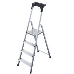 Rijoka Huishoudtrap Aluminium 4 treden Anti Slip Treden Opbergkapje