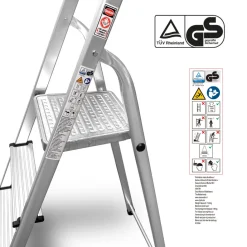 Rijoka Huishoudtrap Aluminium 4 treden Anti Slip Treden Opbergkapje