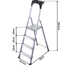 Rijoka Huishoudtrap Aluminium 4 treden Anti Slip Treden Opbergkapje