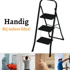 Rijoka Keukentrap Inklapbaar 3 Treden Huishoudtrap Anti Slip Treden New