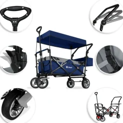 Rijoka Luxe Opvouwbare Bolderkar Bolderwagen met Dakje en Draagtas Clearance