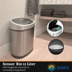 Rijoka Prullenbak met Sensor 12 Liter RVS Soft Close Vingerafdrukvrij Sale