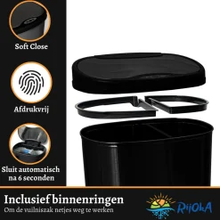 Rijoka Prullenbak Sensor Dubbel 50 Liter Recycle Soft Close Vingerafdrukvrij Discount