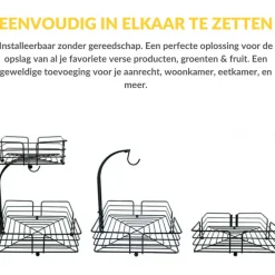 SensaHome Fruitmand met Bananenhouder Vierkant 2-Laags Hot
