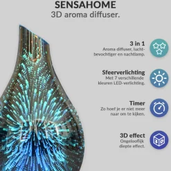 SensaHome Glazen 3D Aroma Diffuser Nachtlamp Luchtbevochtiger met LED Verlichting New