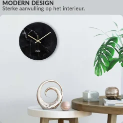 SensaHome Glazen Wandklok 30cm Minimalistische Marmeren Design met Stille uurwerk