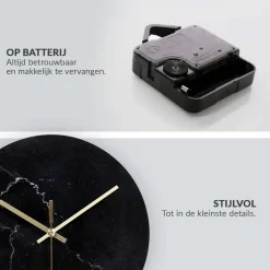 SensaHome Glazen Wandklok 30cm Minimalistische Marmeren Design met Stille uurwerk