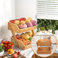 SensaHome Luxe Bamboehouten Fruitkist Rechthoek 2-Laags Clearance