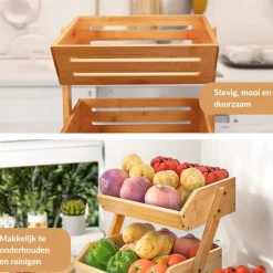 SensaHome Luxe Bamboehouten Fruitkist Rechthoek 2-Laags Clearance