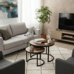 SensaHome Salontafel Set Antieke Ronde Houten Tafelset Clearance