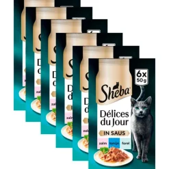 Sheba Délices du Jour in Saus met Zalm, Tonijn & Forel Maaltijdzakjes Kattenvoer Outlet