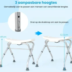 Trendmix lichtgewicht opklapbare douchekruk verstelbaar in 3 hoogtes met handgrepen Outlet