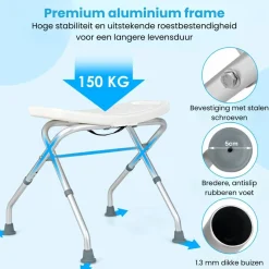 Trendmix lichtgewicht opklapbare douchekruk verstelbaar in 3 hoogtes met handgrepen Outlet