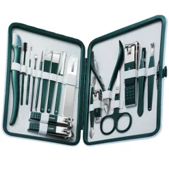 UNIQ 18‑in‑1 Manicure & Pedicure Set – Donkergroen Etui