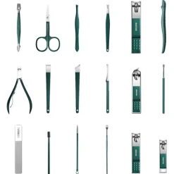 UNIQ 18‑in‑1 Manicure & Pedicure Set – Donkergroen Etui