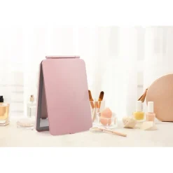 UNIQ Opvouwbare LED Make‑upspiegel (USB oplaadbaar) – Reisspiegel met 3 Lichtstanden, Roze Sale